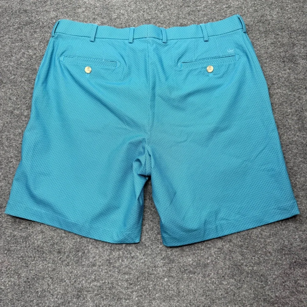 Peter Millar Crown Sport Mens 36 Teal Blue Geometric Fish Scale Golf Shorts 9in